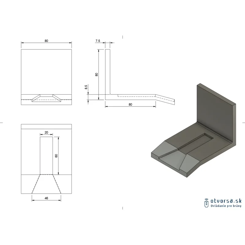 UG-167-technický_výkres Hliníkový spodný doraz pre samonosnú bránu